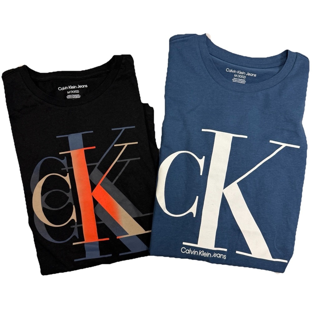 Lot of 2 Calvin Klein Jeans Boys Graphic Logo T Shirts Size M 10/12 NWT